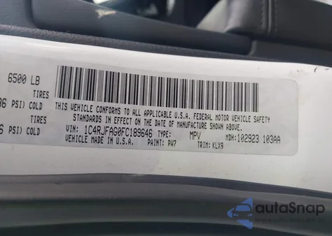 2015 Jeep Grand Cherokee Altitude from USA, damaged, VIN 1C4RJFAG0FC189646